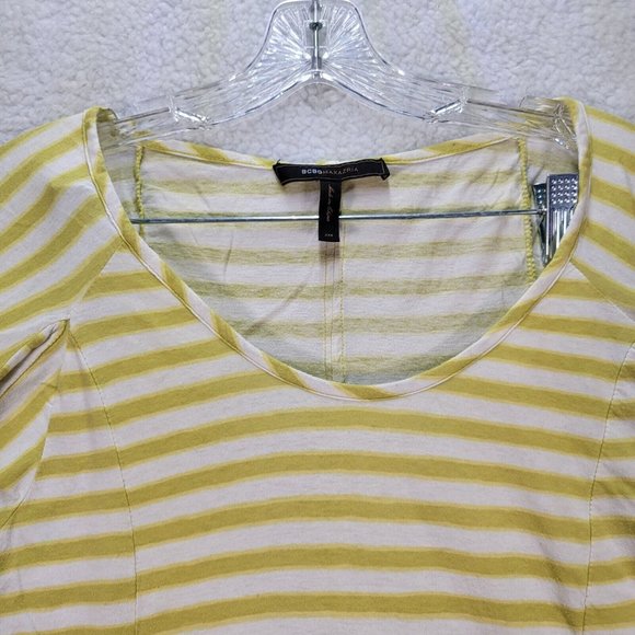 BCBGMaxazria Chartreuse Striped Knit Hi Low Casual Comfy Tunic Blouse Top - Picture 2 of 12